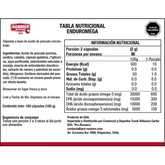 Omega 3 – EndurOmega (180 caps) con EPA y DHA – HAMMER NUTRITION