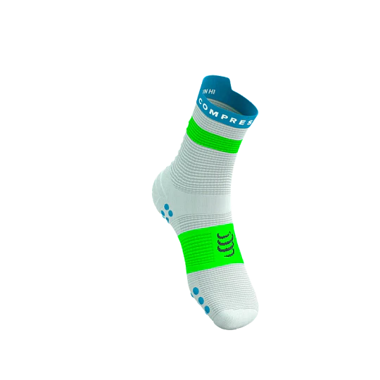 Pro Racing Socks V4.0 Run High - White/Norse Blue/Neon Green