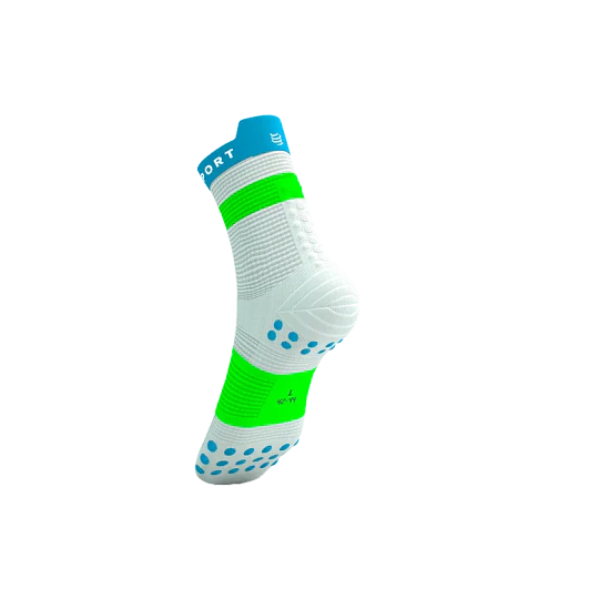Pro Racing Socks V4.0 Run High - White/Norse Blue/Neon Green