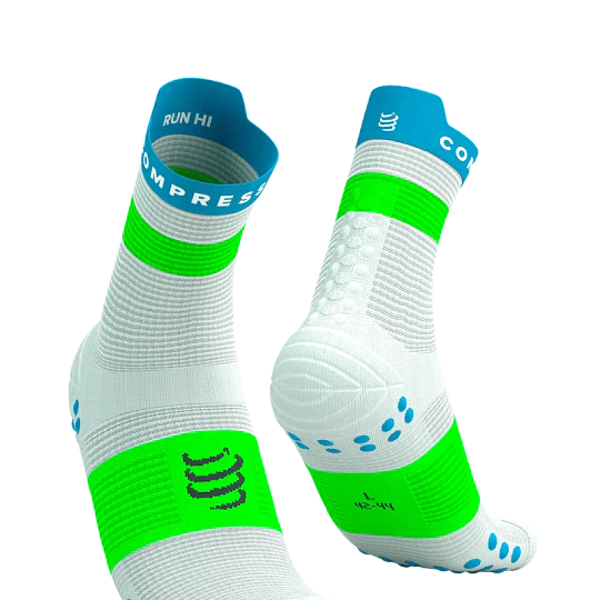 Pro Racing Socks V4.0 Run High - White/Norse Blue/Neon Green