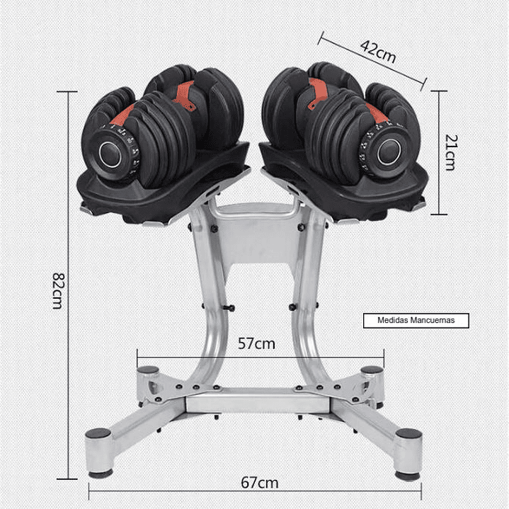 Adjustable Dumbbells (2 Units) + Support. From 5Lb to 52.5Lb. 2