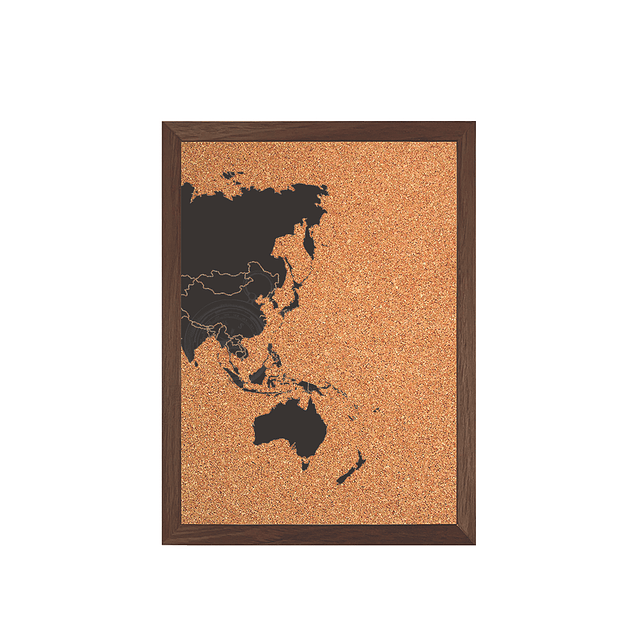 Mapa mundi triple negro con corcho a la vista con países segmentados marco Nogal