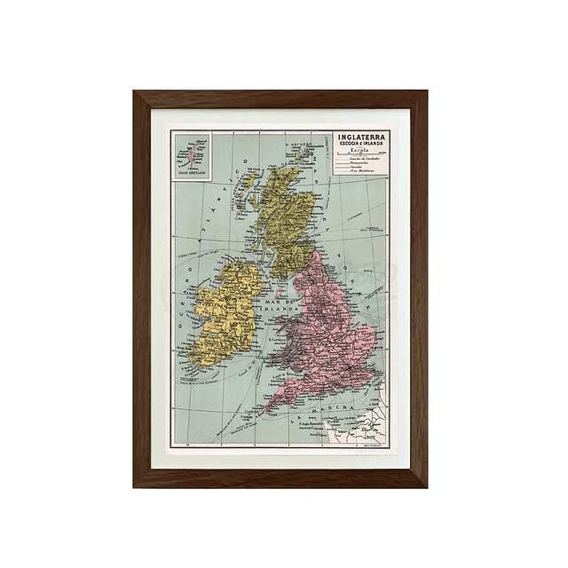 Mapa pineable Inglaterra, Escocia e Irlanda fines siglo XIX