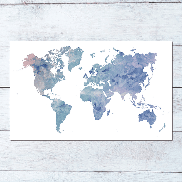 Print Mapa Mundi Acuarela Ilustrado para enmarcar 80x60 cms