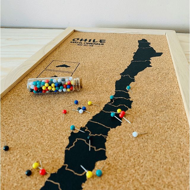 Mapa Chile corcho a la vista con regiones Travel Deco Store