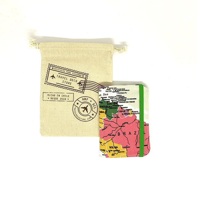 Porta pasaporte tela "mundi basico" elastico verde Z7