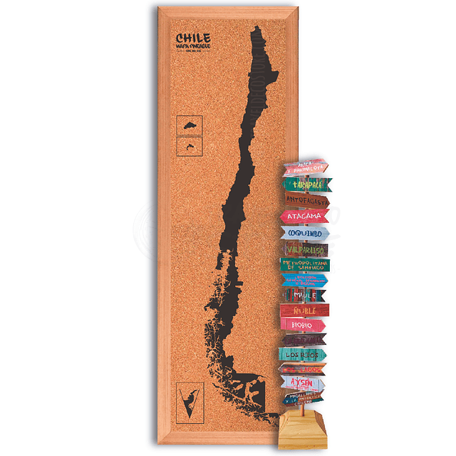 Pack mapa Chile corcho + Totem viajero regiones de Chile XL