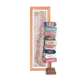 Pack mapa Chile mini + Totem viajero 9 banderas personalizado