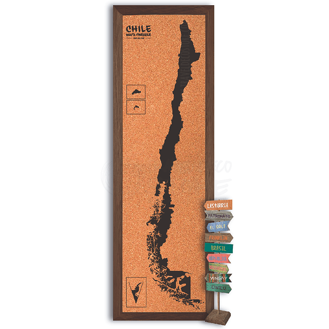Pack mapa Chile corcho + Totem viajero temático a elección