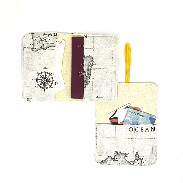 Pack viajero Porta Pasaporte + Porta docs colección ATLAS tela blanco y negro: Brasil A6