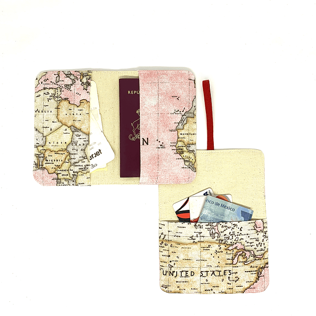 Pack viajero Porta Pasaporte + Porta docs colección ATLAS tela fondo rosada: Alemania + Polonia + Noruega + Suecia A13