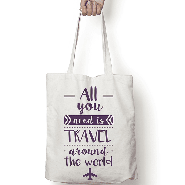 Totebag frase "All you need is travel around the world" 