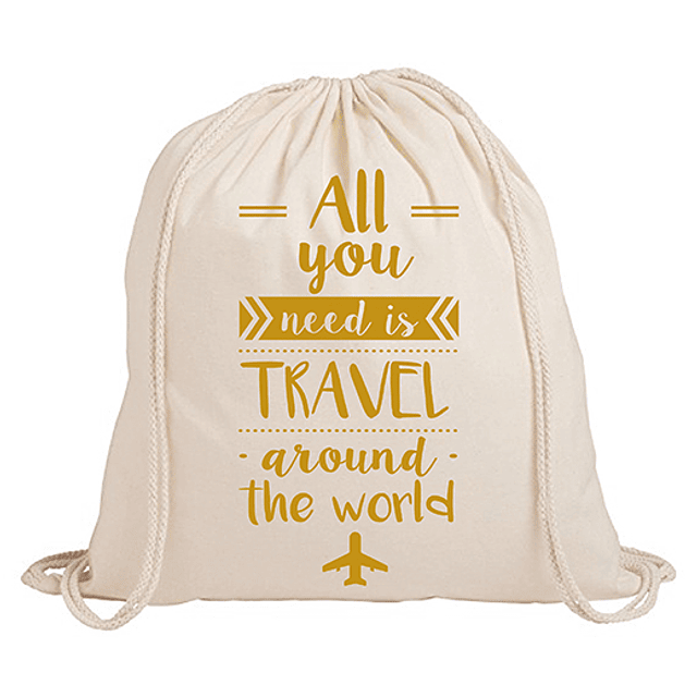 Mochila frase "all you need is travel around the world" 