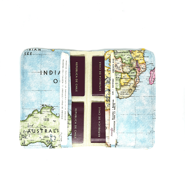  Porta pasaporte familiar tela "mundi" colores Travel Deco Store PPF06