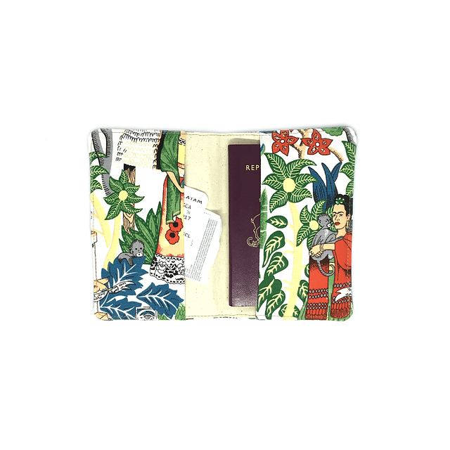 Porta pasaporte tela "Frida Khalo fondo blanco" Z8