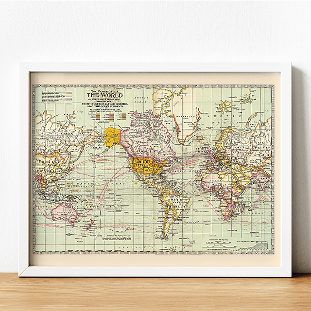 Print para enmarcar: mapa Mundi rutas maritimas de viajes 25x20 cms