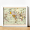 Print para enmarcar: mapa Mundi rutas marítimas de viajes 40x30 cms