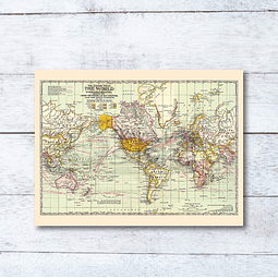 Print para enmarcar: mapa Mundi rutas maritimas de viajes 25x20 cms