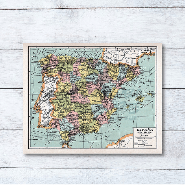 Print para enmarcar: mapa político España fines siglo XIX 25x20 cms
