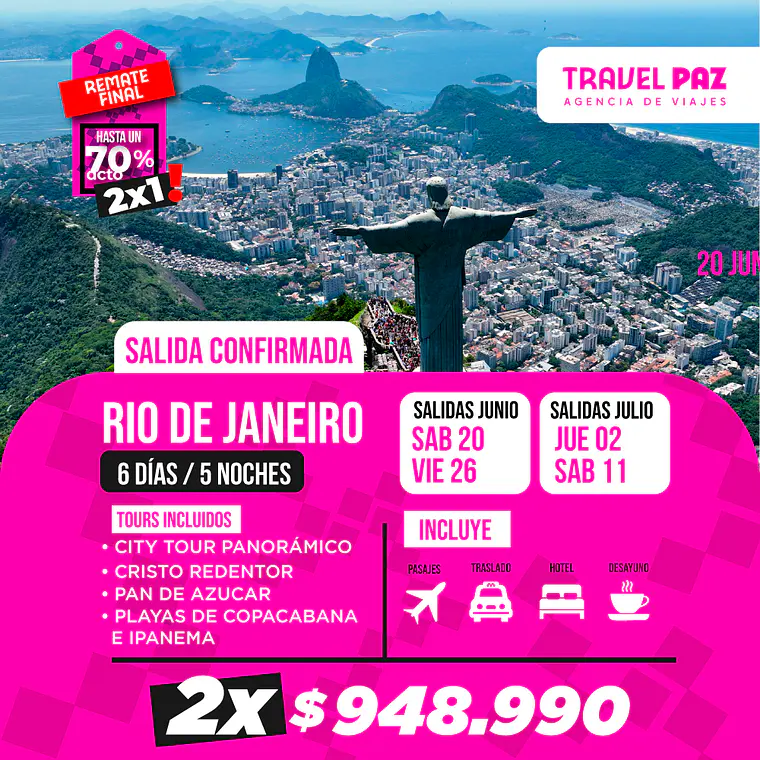 Rio de Janeiro / 6 días - 5 noches | Salidas Confirmadas 1