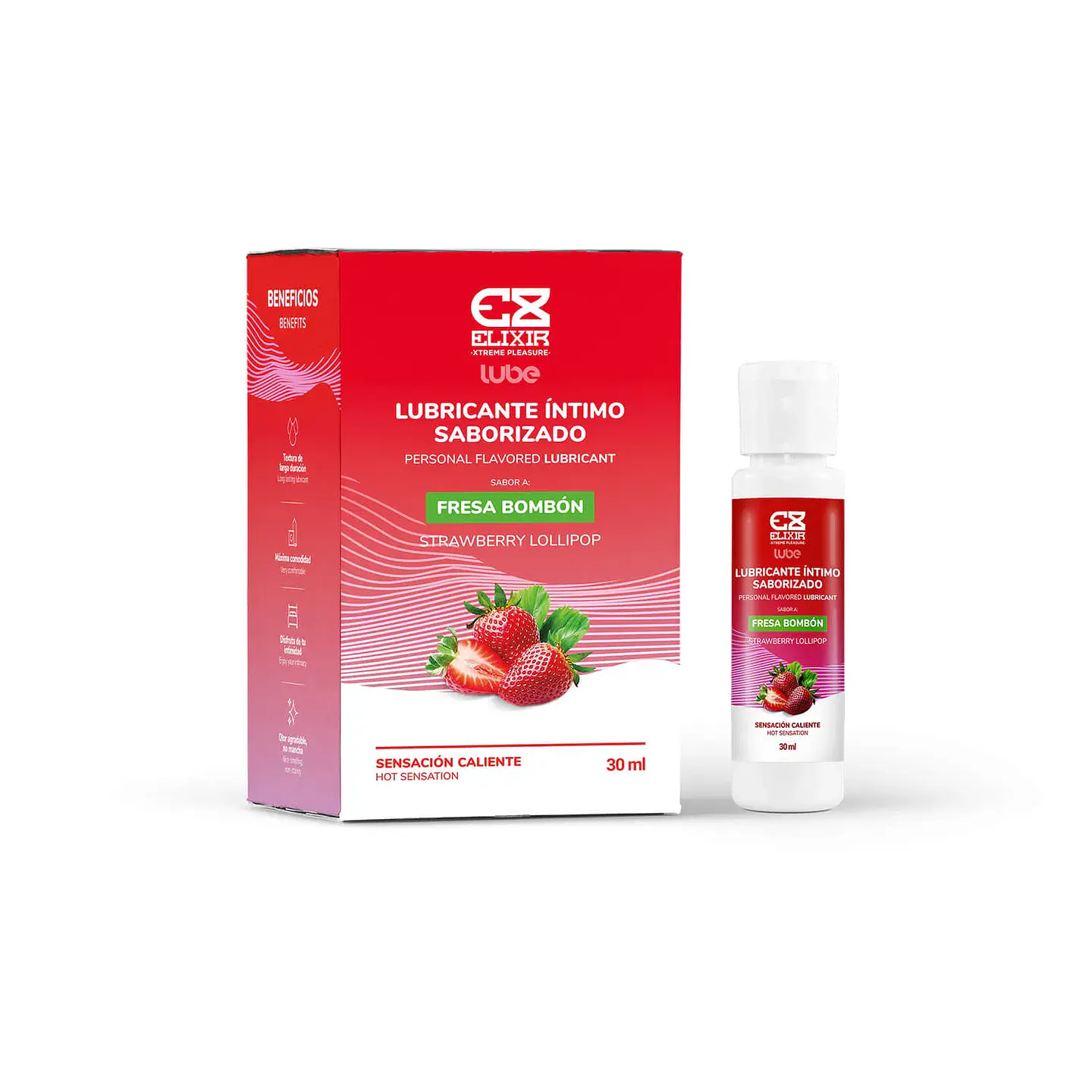 Lubricante Caliente Saborizado Elixir 30 ml Fresa Bombón 1