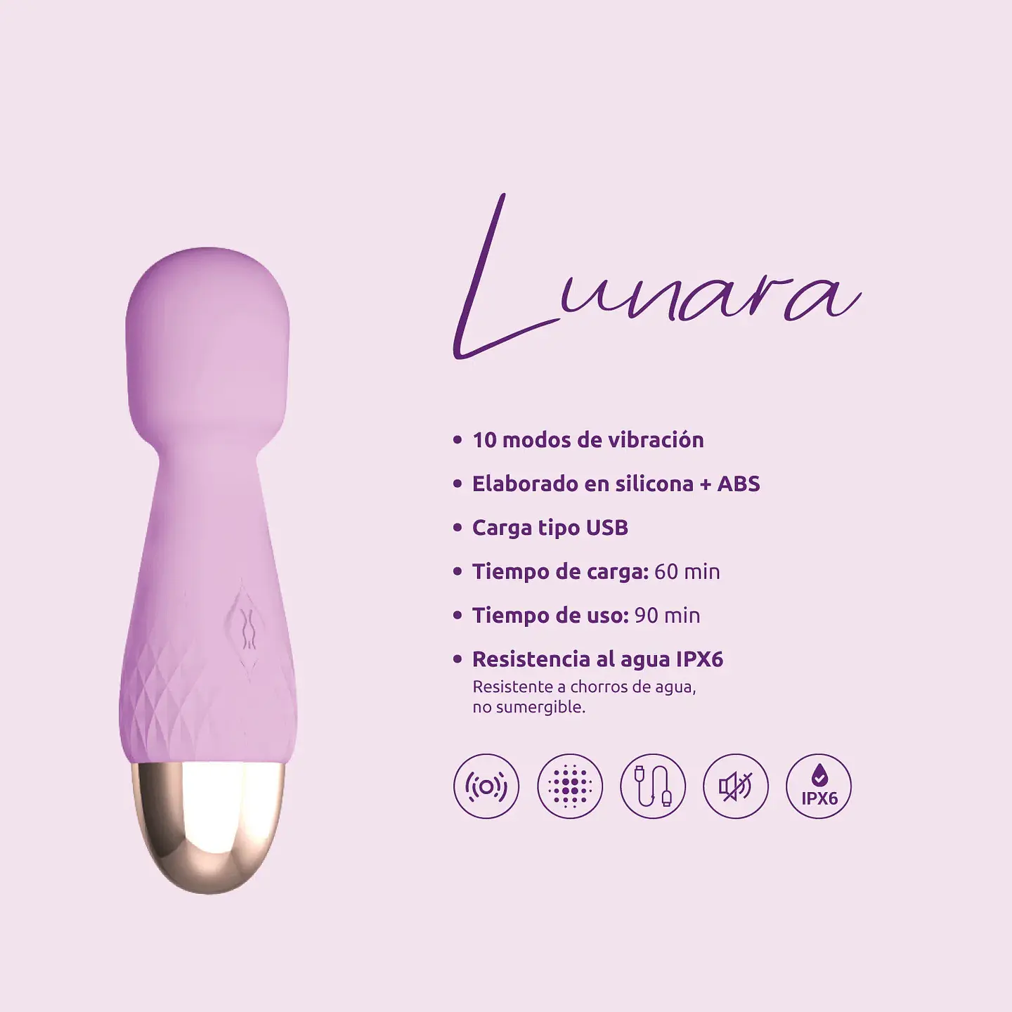 Vibrador Mini Hitachi Lunara Lila 5