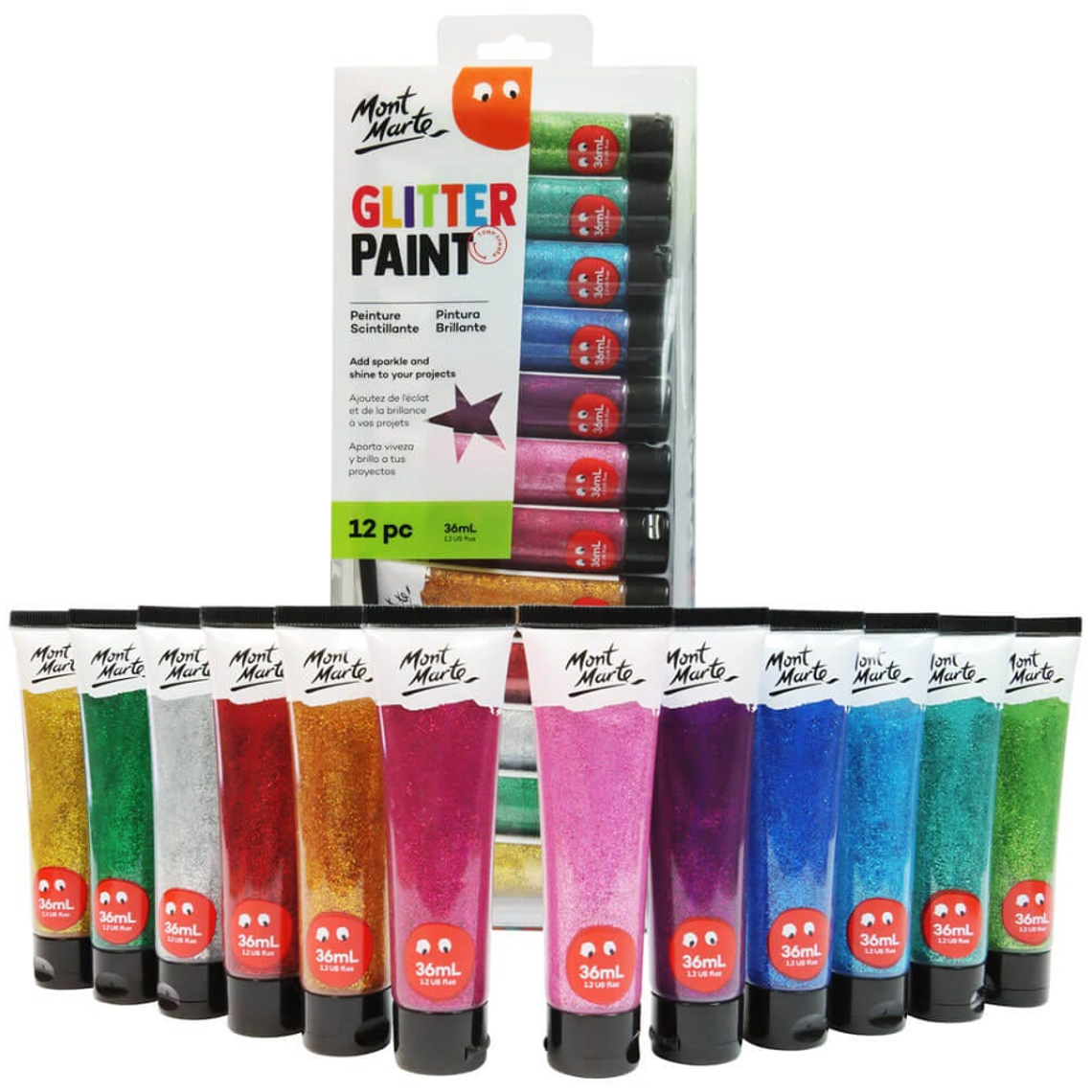 Set 12 Pinturas Témperas Glitter Mont Marte  1