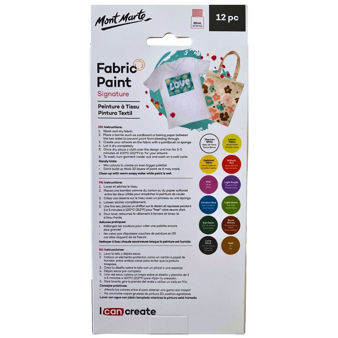 Set 12 Pinturas De Tela 20 Ml Mont Marte 3