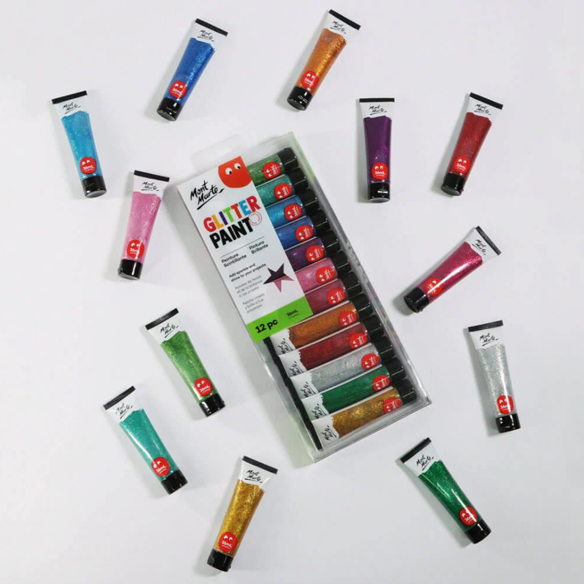 Set 12 Pinturas Témperas Glitter Mont Marte  3