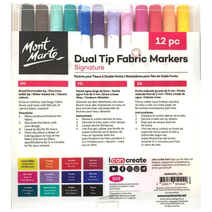 12 Rotuladores Textil Doble Punta Mont Marte