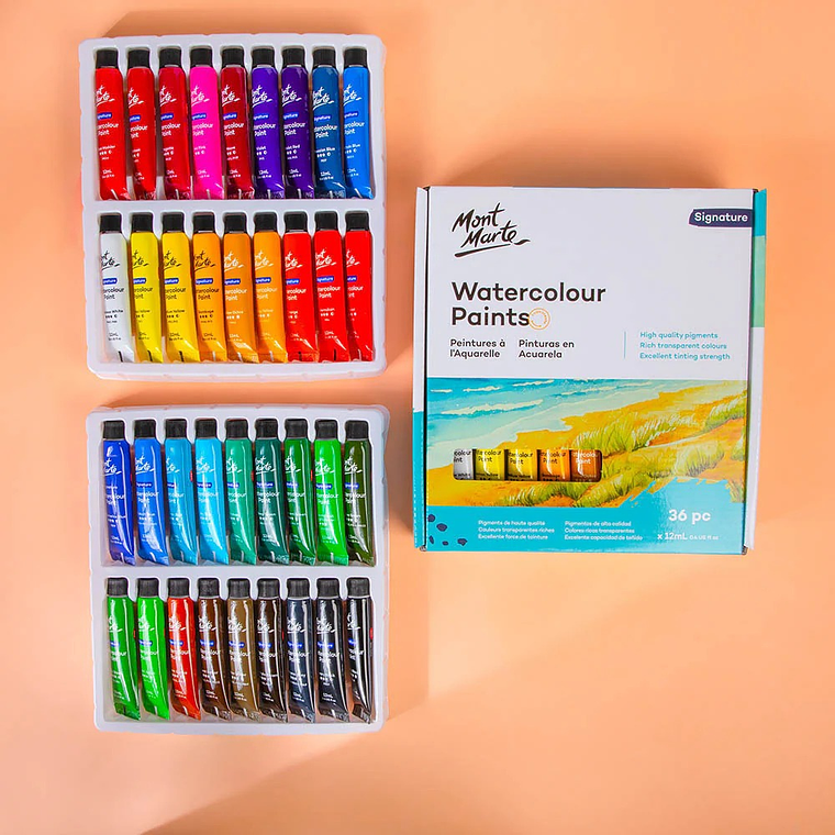 Set De 36 Acuarelas Profesionales En Tubo Mont Marte X 12 Ml 2