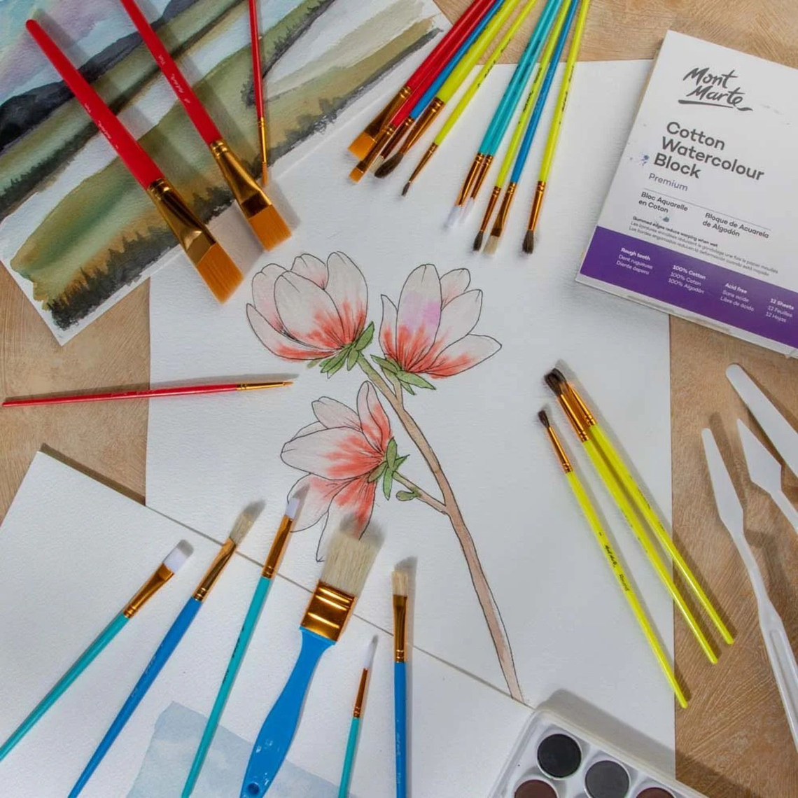 Set De 26 Pinceles Surtidos Paleta Y Redondos Mont Marte 4