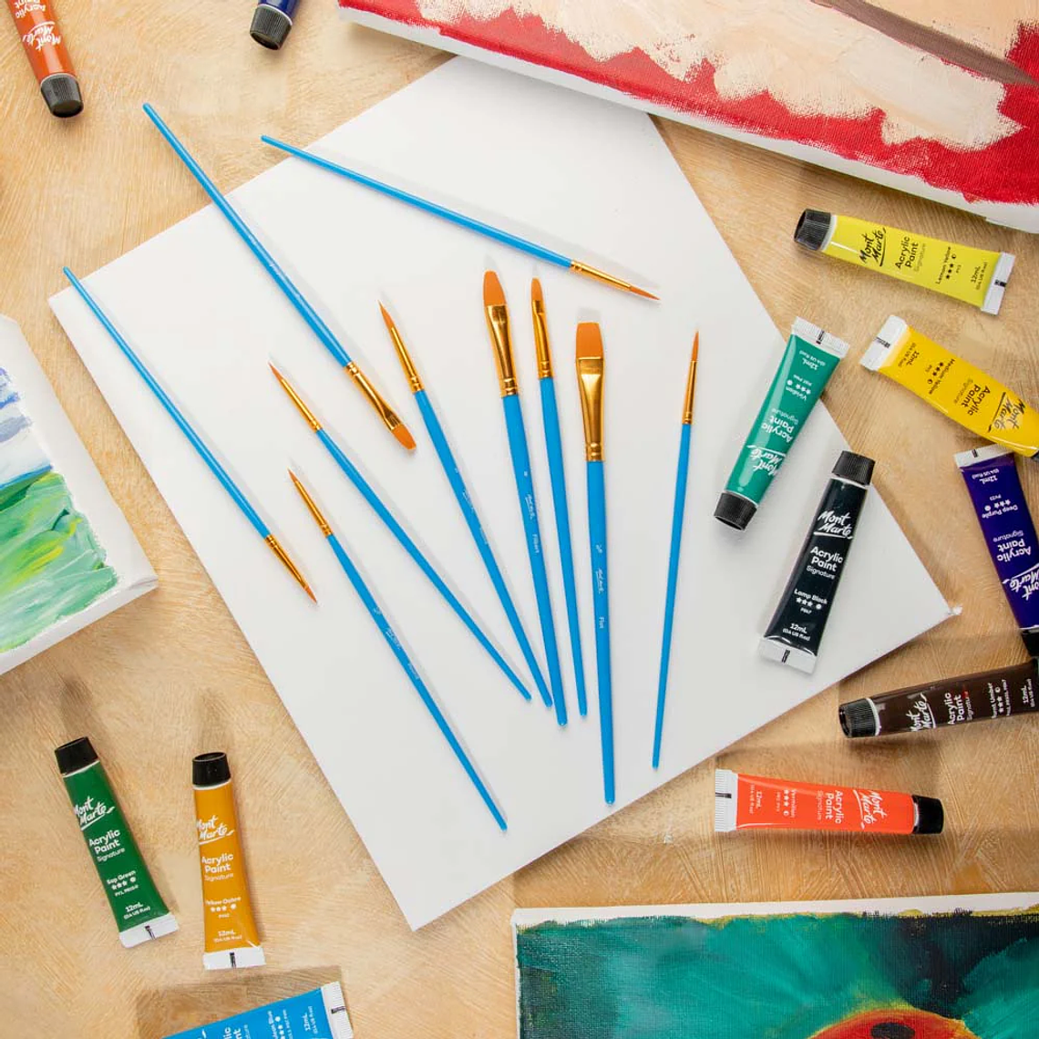 Set 10 Pinceles Para Pintar Paleta y Redondos Mont Marte 7