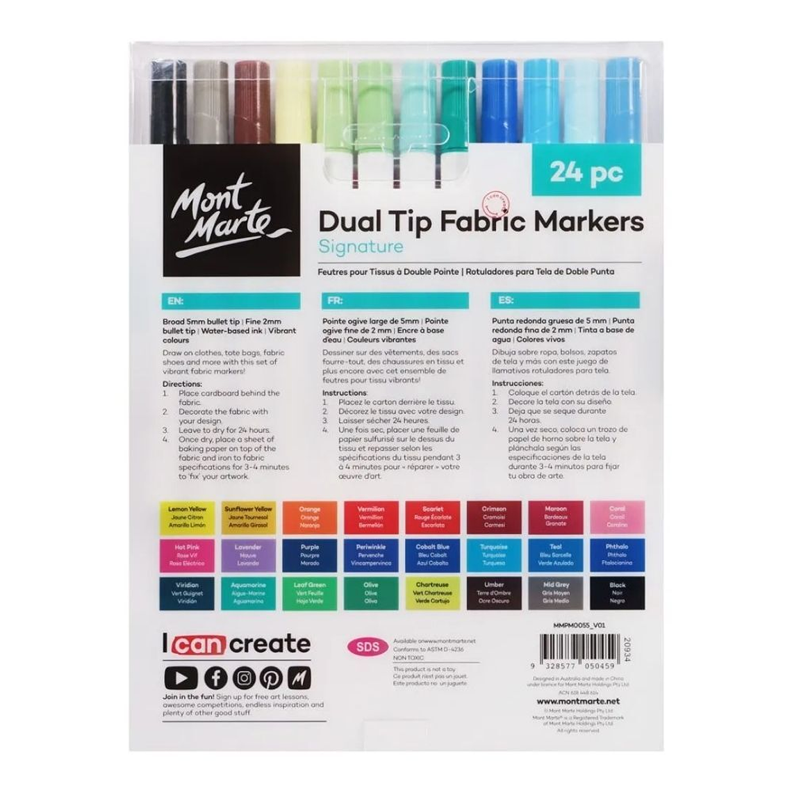 24 Rotuladores Marcadores Para Tela Doble Punta Mont Marte 6