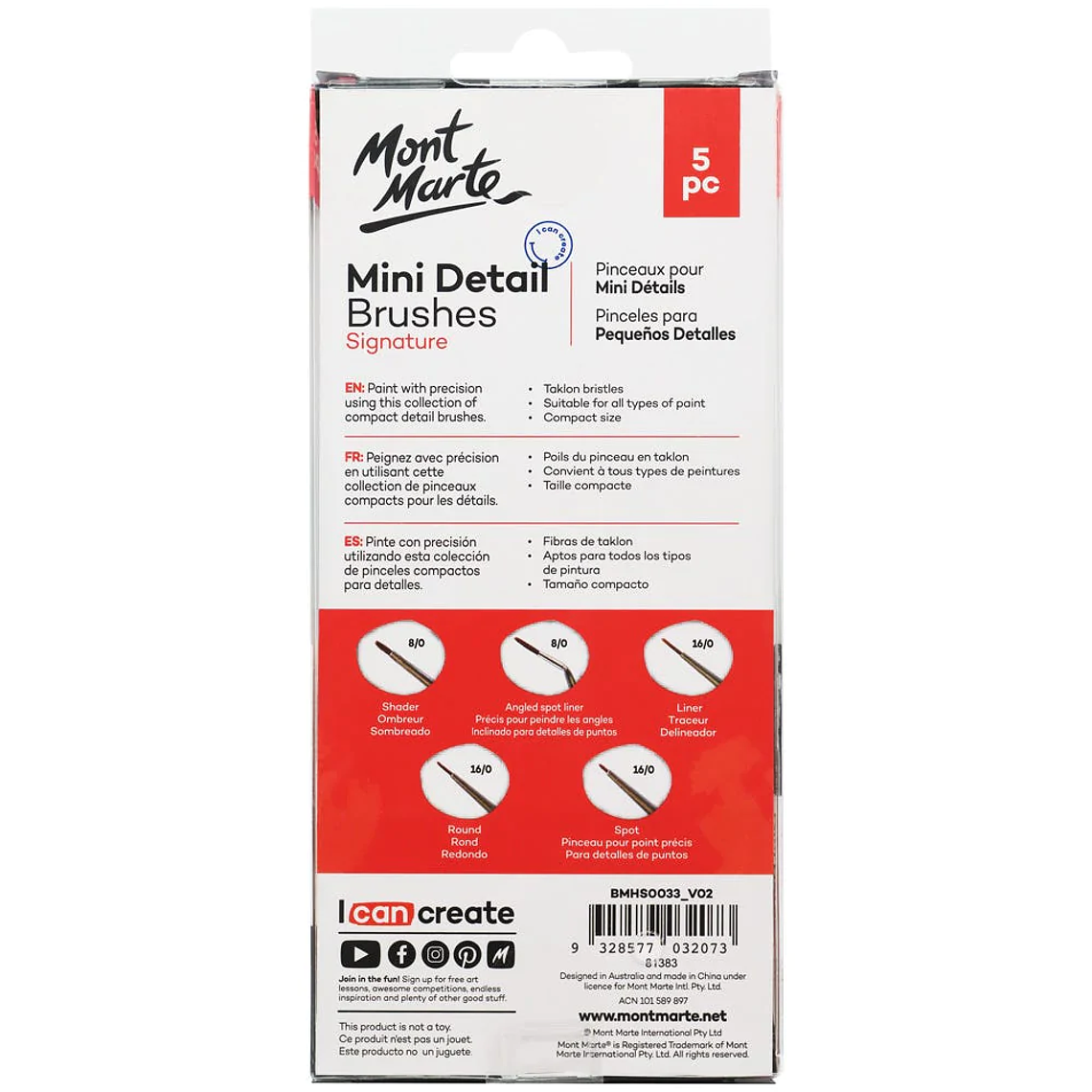 Set 5 Pinceles Artísticos De Detalle O Modelismo Mont Marte 9