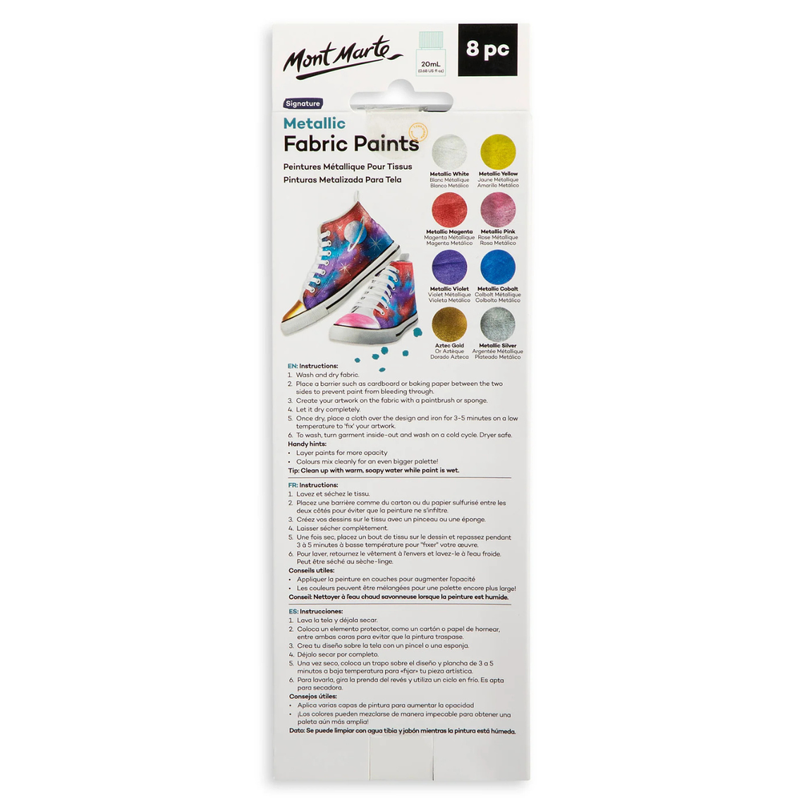 Set 8 Pinturas De Tela Metálicas 20 Ml Mont Marte 8
