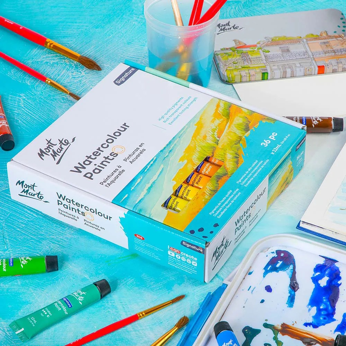 Set De 36 Acuarelas Profesionales En Tubo Mont Marte X 12 Ml 8