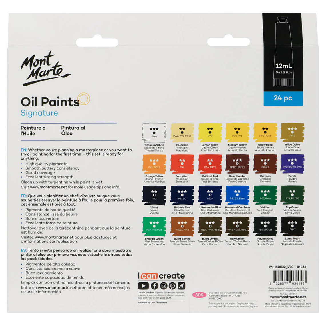 Set De 24 Pinturas Al Óleo Pro En Tubo Mont Marte X 12 Ml 7