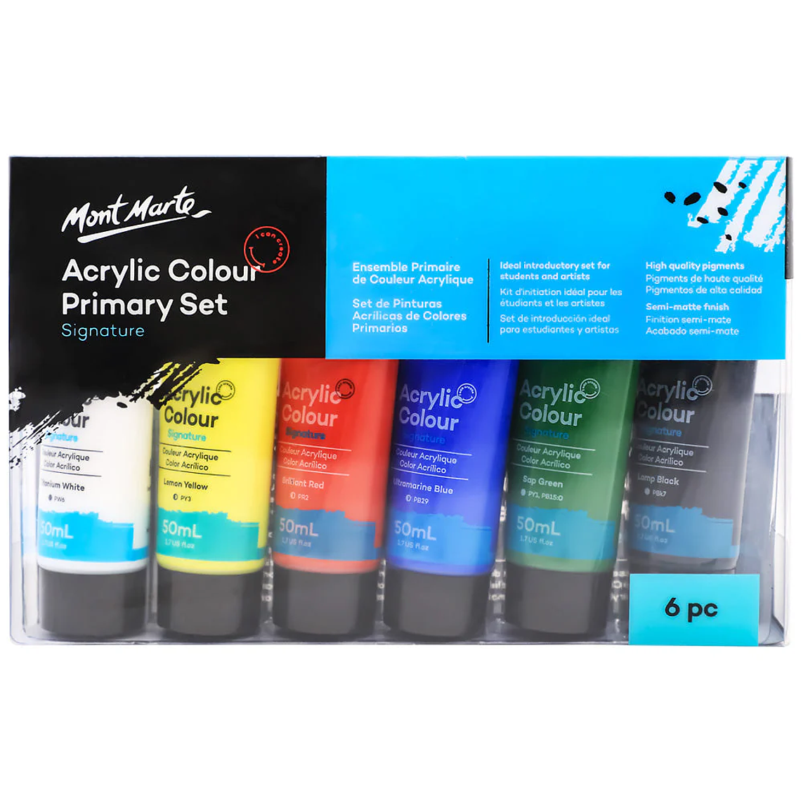 Set 6 Pinturas Acrílicas Mont Marte 50ml Colores Primarios Mate Varios 1