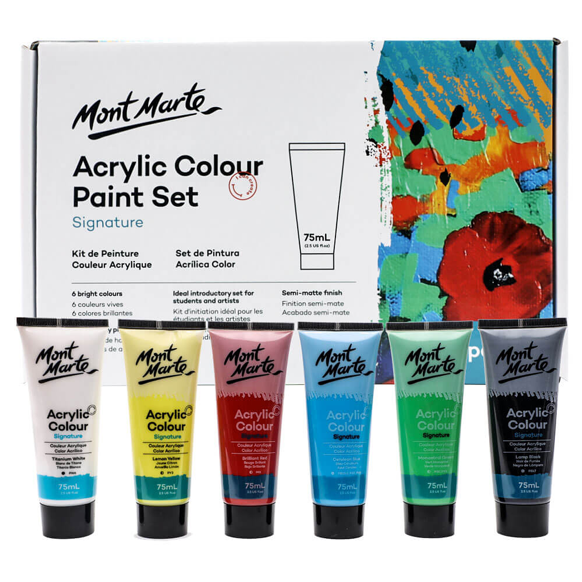 Set 6 Pinturas Acrílicas Colores Primarios Mont Marte 75 Ml 1