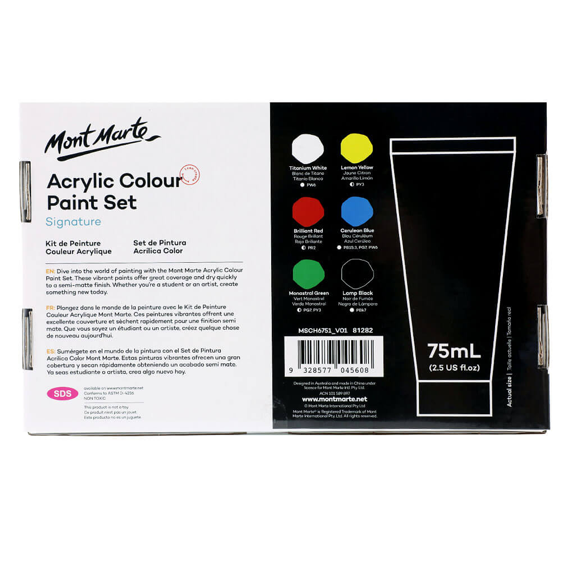 Set 6 Pinturas Acrílicas Colores Primarios Mont Marte 75 Ml 3