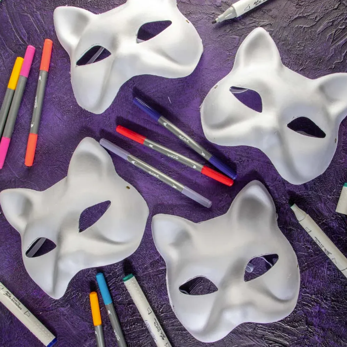 Set 4 Máscaras De Gato Para Pintar En Papel Mache Mont Marte 5