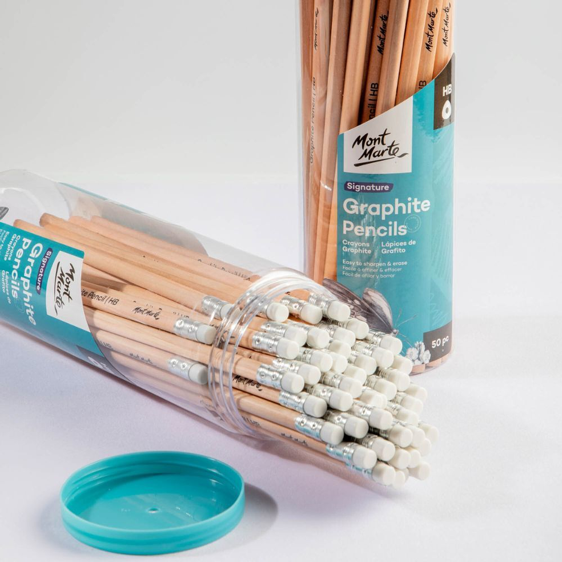 Set 50 Lápices Grafito Hb Triangulares Con Goma Premium 2