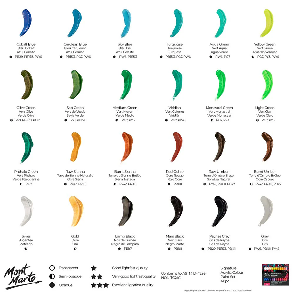 Estuche 48 Pinturas Acrílicas Mont Marte X 36 Ml 10