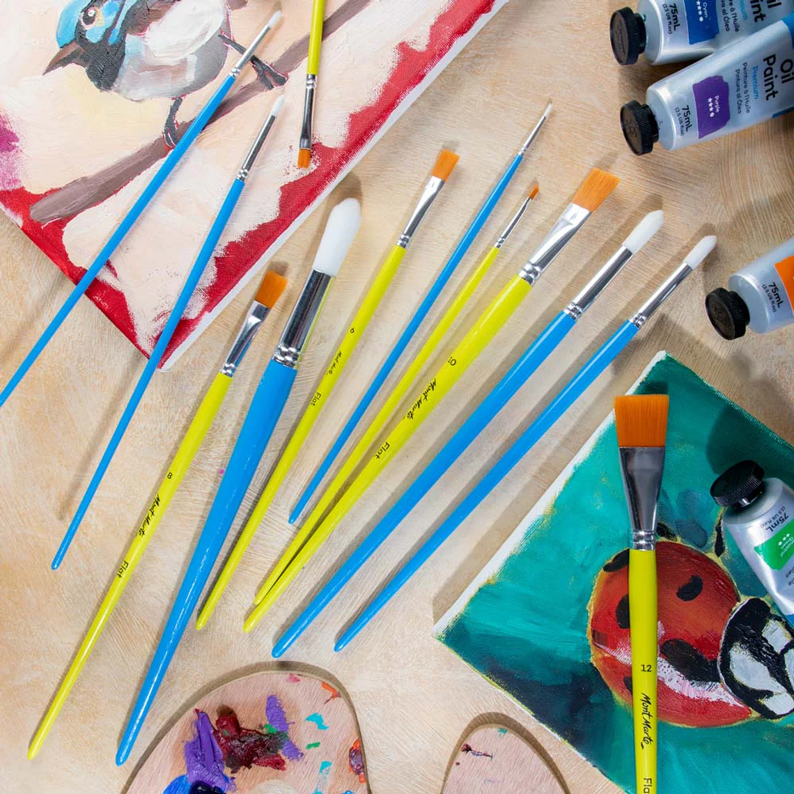 Set De 12 Pinceles Mixtos Paleta Y Redondos Mont Marte 6