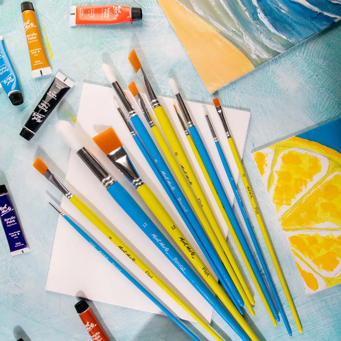 Set De 12 Pinceles Mixtos Paleta Y Redondos Mont Marte 7