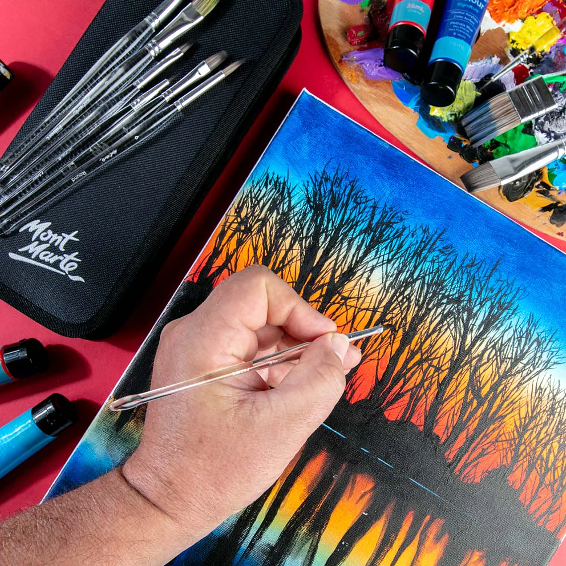 Set De 10 Pinceles Para Acrílicos Con Mango Transparente 8