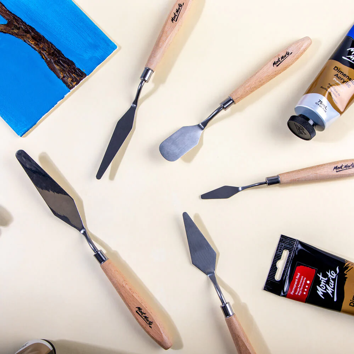 Set de 5 Espátulas O Paleta Metálica Para Pintar Mont Marte 8