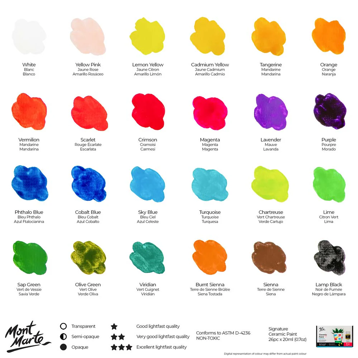 Set de 26 Pinturas Para Cerámica y Porcelana 20ml Mont Marte 9