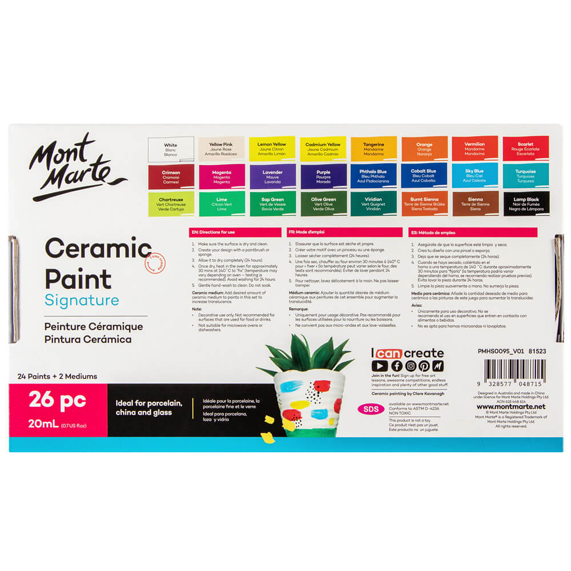Set de 26 Pinturas Para Cerámica y Porcelana 20ml Mont Marte 7